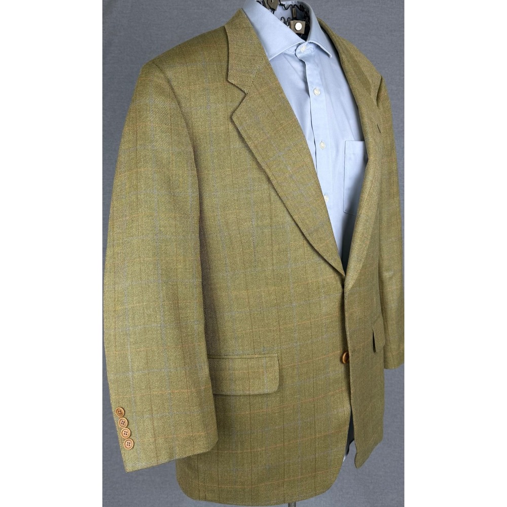 Samuelsohn Mens 44R Silk Wool Blazer Olive Glen Plaid Sport Coat SB Como Italy